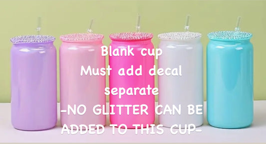 16oz Holographic Shimmer Glitter Glass Cup